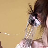 Girls Daily Styling Hair Accessories Lace Ribbon Bow Side Clip Versatile Decorative Hairpin For Double Ponytail & Braid