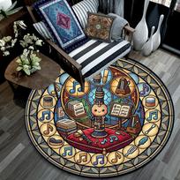 Music Instrument Mandala Round Area Rug Under Office Chairs Bedroom Living Room Home Decor 80cm x 80cm