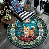 Cat Kingdom Icons Round Area Rug Under Office Chairs Bedroom Living Room Home Decor 80cm x 80cm