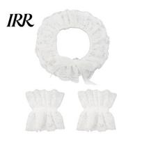 Adjustable Tie Collar Lace Ruffle And Wrist Cuff Sleeves Set, Vintage Clown Victorian Style Costume, White Choker Accessories for Halloween