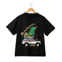 Santa & Pup Christmas Car Graphic T-Shirt-Unisex Festive Casual Holiday Tee M