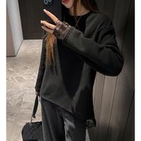 Women S Long Sleeve Lace Splicing Round Neck Loose Fit Thermal Base Top S