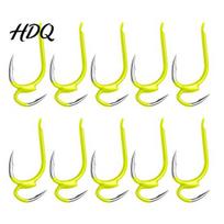 Fishing Hooks with Barbs 10Pcs Metal Classic Double Hooks High Carbon Steel Barbed Hook Barbs Sharp Open Shank Anti-Escape for Freshwater Saltwater 7 geltona