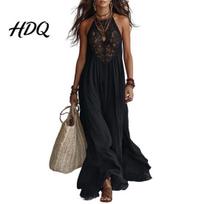 Loose Fit Skirt Women's Sheer Lace Halter Maxi Dress Sleeveless Floral Summer Patchwork A-line Long Vacation Flowy Sundress Breathable Fabric Dress S