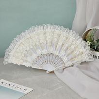 Elegant Lace Fan White Wedding Hand Fan Retro Bride Hand Fan  for Women Flower