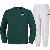 Nasa Unisex Loose Fit Sweatshirt With Wappen + Jogger Pants Set [Green + Melange White] 105