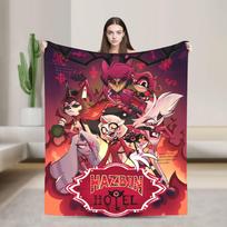 Warm Blanket Picnic Alastor Game VOX H-Hazbin Hotel Throw Blanket Flannel Bedspread For Couch Bed Fluffy Sofa Bed Cover Size: 75*100cm, Weight: 230 GSM