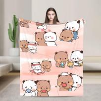 Bubu and Dudu Xmas Panda Couple Merry Christmas Soft Warm Blanket Airplane Plush Bedding Throw Flannel Bedspread Sofa Bed Cover Size: 75*100cm, Weight: 230 GSM