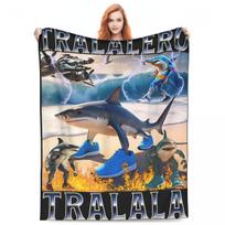 Tralalero Tralala - Italian Brainrot Meme Blankets Travel Office Flannel Throw Blanket For Couch Chair Soft Warm Size: 75*100cm, Weight: 230 GSM