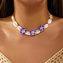 Bohemian Pink Plumeria Braided Necklace for Women Bohemia Sea Shell Hand-woven Choker Necklace Summer Beach Party Jewelry Gift