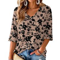 Women's Floral Print V-Neck Blouse Lightweight for Spring and Summer XXL