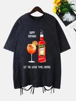 Aperol Spritz Printing Washed T-Shirts Womens Cottont Shirts O-Neck Oversize Acid Wash Short Sleeve Tops Casual Woman Clothes S įvairiaspalvis