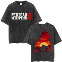 Game Player Red Dead Redemption 2 Washed Vintage T-shirts Men Women Casual Retro Cotton T Shirt Male Oversized Short Sleeve Tops S įvairiaspalvis
