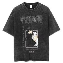 Jujutsu Kaisen Print Vintage Washed Tshirt Harajuku Japanese Anime Streetwear Graphic T-Shirt  Short Sleeve Cotton Tshirt S įvairiaspalvis