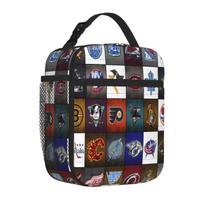 Bestselling Time To Lace Up The Skates Recycled Vintage Hockey Quilted Neoprene Lunch Bag Family Outing Insulated Food Bag One Size