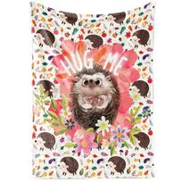 Cartoon Hedgehog Flannel Blanket Lovely Watercolor Animal Blankets for Couch Bed Sofa Wildlife Leaves Throw Blanket for Girls Size: 75*100cm, Weight: 230 GSM