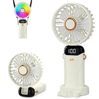 USB Rechargeable Handheld Fan 1200mAh 6 Speeds Foldable LED Light Blade Portable Mini Fan Personal Cooler for Home Gift pilkšvai balta