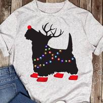Scottie Dog Christmas Lights T-Shirt: Matching Family Pajama Shirt S