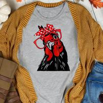 cute Women Girl Chicken With Bandana Headband and Glasses T-Shirt - Funny Chicken Shirt, Farmer Shirt, Farmer Shirt, Farm Tee 2XL