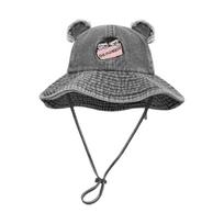 Sunscreen Sun Denim Hat Wide Brim Lace-up Bucket Cap Cat Bear Ears Hiking Fisherman Hat  Camping