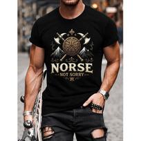 Men's Norse Not Sorry Graphic Tee, Short Sleeve Crew Neck T-Shirt With Viking Axes Shield Mountain Print, Soft Cotton Casual Top For Daily Wear S juoda