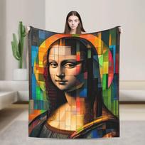 Vintage Art Humor Bean Mona Lisa Blanket Boy Girl Flannel Bedding Throws For Sofa Home Warm Design Quality Bedspread Gift Size: 75*100cm, Weight: 230 GSM
