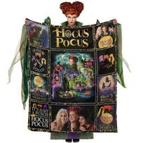 Halloween Hocus Pocus Witch Pattern Patchwork Print Plush Blanket Perfect for Sofa Bed Living Room Office Travel Custom blankets Size: 75*100cm, Weight: 230 GSM