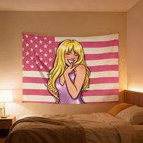 Sabrina Carpenter Pink Cartoon Flag Tapestry Fashion Bedroom Dorm Decor Fan Gift Idea Multi-Size Flat Print Design 100X70CM