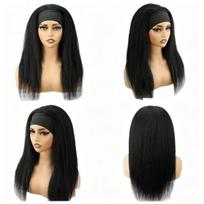 Factory  High Temperature Fiber Transparent Lace Chemical Fiber Yaki 26-inch Headband Straight Black Women's Wigs (Black,26)