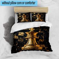 Golden Chess King On Black 3pcs Bedding,Including 1pc Duvet Cover And 2pcs Pillowcases Perfect for Christmas,Ideal for Bedroom, Dormitory 135cm*200cm