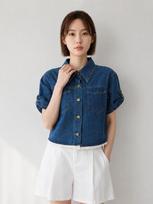 Page Flynn Lace Roll-Up Denim Shirt_S6Bsh006C Dark Blue/Free