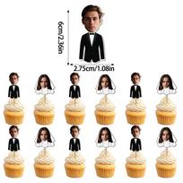 20pcs Custom Wedding Cupcake Toppers Bride/Groom Face Photo cake Topper Married Couple Engagement Party Bridal Shower Decoration
