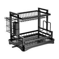 2 Tier Kitchen Storage Rack Dish Drying Rack Knife Fork Pot Lid Utensils Organizer Countertop Dinnerware Drainboard juoda