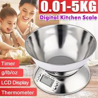 New 5Kg/1G Digital Kitchen Scale with Clock Temperature Display Electronic Balance Food Scale Cuisine Stainless Steel Scale