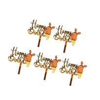 5Pcs Happy Birthday Capybara Cake Toppers Acrylic Animals Cupcake Ornaments for Birthday Party Dessert Cake Decorations 3