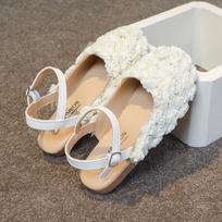 Girls Half Sandals Kids Princess Flowers Dress Shoes Fashion Simple Summer Children Flat Mary Janes Shoes for Party Wedding 23 smėlis