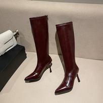 Madingi Seksualūs Stiletto Aukštakulniai Batai Ruduo/Žiema 2025 Nauji Universalūs Smailus Pirštas Užtrauktukas Gale Be Kelio Odiniai Siauri Šlaunų Batai 35 vyno raudonos spalvos