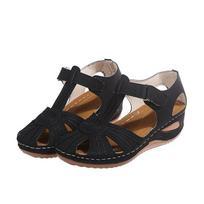 New Shoes: Large-sized Velcro Thick-soled Sandals, Women's Shoes, and Hollowed-out Beach Slippers 35 juoda