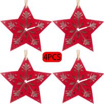 4PCS Christmas Felt Ornaments Hanging Decorations - Gingerbread Man/Christmas Tree/Star/Bell for Holiday Xmas Decoration 4pcs raudona