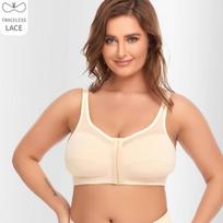 Wire-free Lace Large Cup Bra with Front Buckle Thin Style European and American Large Size Bra S