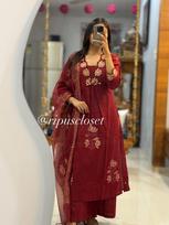 Gražus medvilninis Kurta kelnių ir Dupatta komplektas moterims Indijos Bolivudo viršutinė dalis Tunika Kurti Salwar kostiumas M raudona