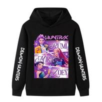 B1199XX Kids Boys Girls Kpop Rumi Zoey Mira Huntrix Print Long Sleeves Hoodie 100cm juoda
