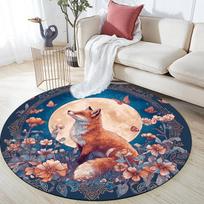 Red Fox,Round Area Rug,Carpet Rug for Living Room Bedroom Sofa Playroom Decor,Non-slip Floor Mat 80cmx80cm
