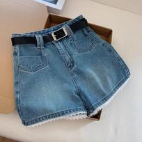 Summer High Waisted Jeans Shorts Lace Denim Jeans Women's Plus Size Loose Wide Leg Shorts S