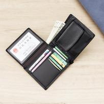 Genuine Leather Wallet Men RFID Blocking Bifold Cowhide Business Short Purse with Coin Pocket juoda