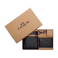 Coach Classic Monogram Three-In-One Leather Card Holder Keychain Wallet Men Wallets Black F4134-6N3A Black