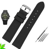 For Seiko Casio Men Premium Nylon Watch Band Black orange/red/blue line Army green 20mm,22mm 24 Genuine leather Breathable strap 24mm-silver clasp juoda