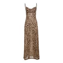 Leopardo rašto su petnešėlėmis ilga suknelė moterims vasarai, elegantiška, atviru nugara, be rankovių, tiesaus kirpimo ilga suknelė, moteriška, seksuali, vakarėliui, suknelės S chaki