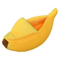Cute Banana Cat Bed Plush Cozy Pet Cave Bed Semi-Enclosed Cat Hide Bed Fun Calming Bed for Puppies Cats Small Medium Sized Dogs S geltona