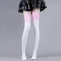 Women Leather Glossy Over Knee Stockings Anime Cute Cat Paw High Thighs Hold-Ups Socks Cosplay Accessory Halloween Roleplay Girl One Size white